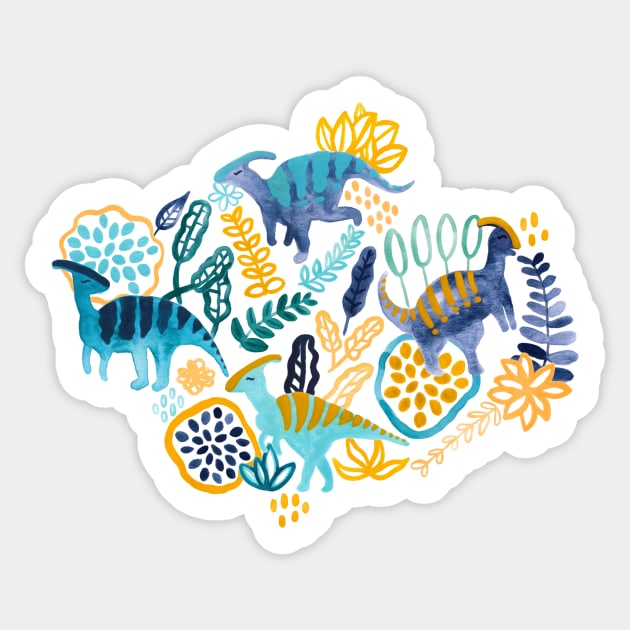 Gouache Parasaurolophuses Sticker by TigaTiga